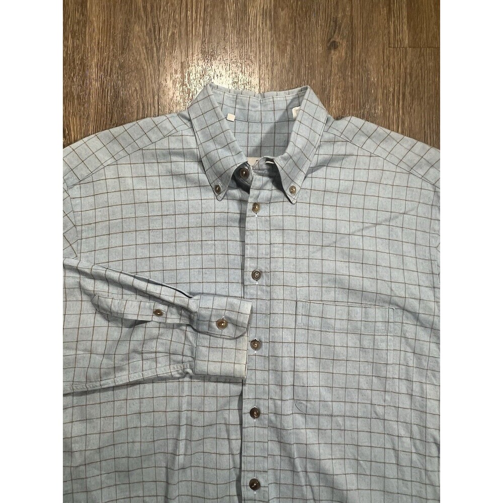 Ermenegildo Zegna Soft Men's Large Blue Check Button Up Long Sleeve Flannel